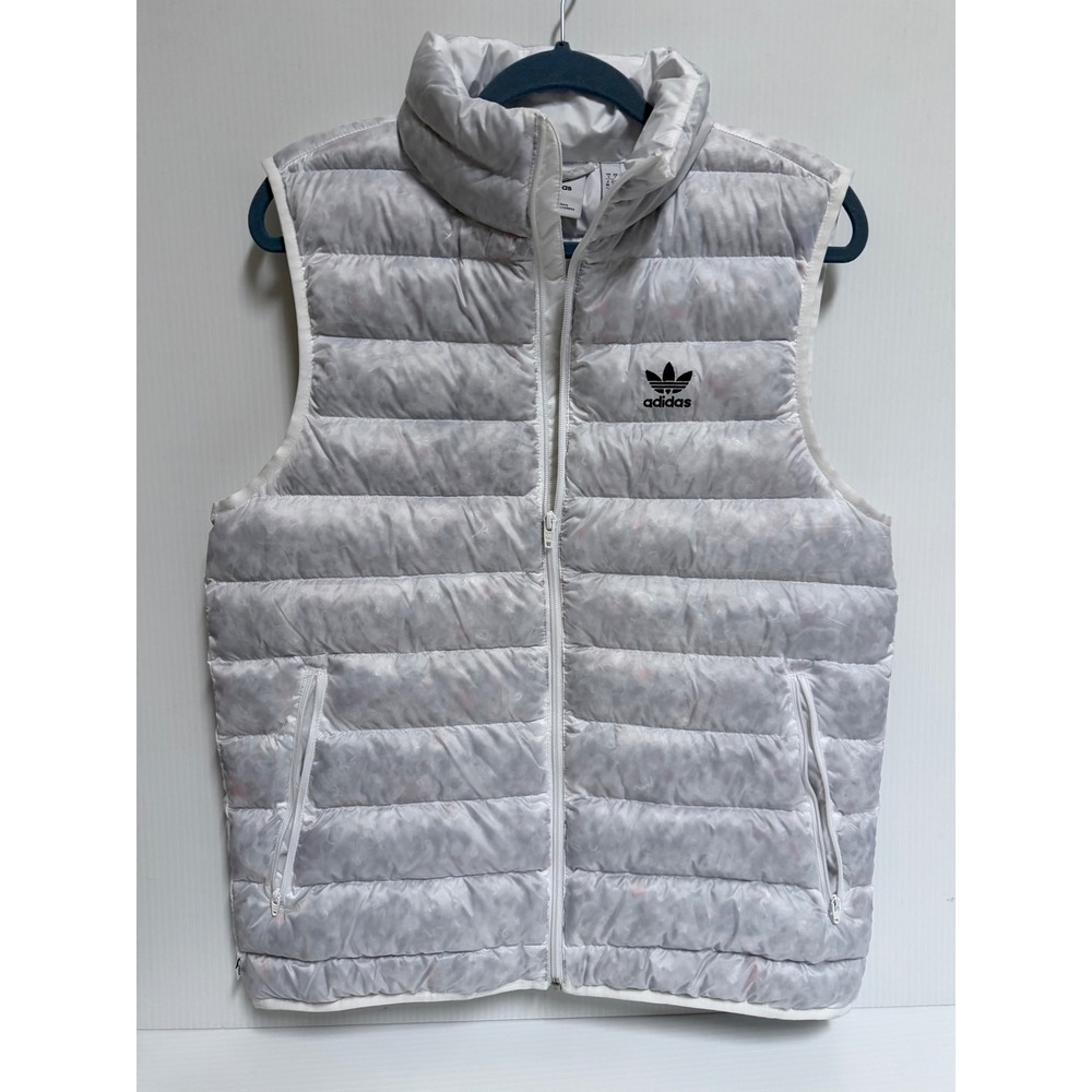 Adidas Originals Puffer Vest Grey White Marble Print Trefoil Logo Small